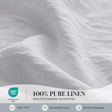 Simple&Opulence 100% Pure Linen Sheet Set Queen Size, Natural French Flax Solid Color 4 Pcs Washed B...