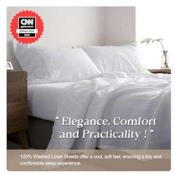 Simple&Opulence 100% Pure Linen Sheet Set Queen Size, Natural French Flax Solid Color 4 Pcs Washed Breathable, Farmhouse Bedding (1 Flat Sheet,1 Fitted Sheet,2 Pillowcases)-Embroidery White