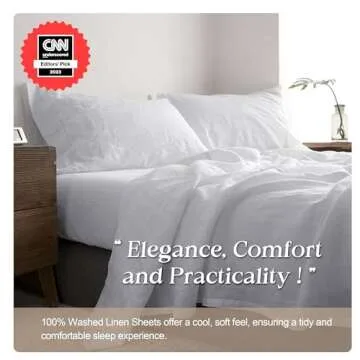 Simple&Opulence 100% Pure Linen Sheet Set Queen Size, Natural French Flax Solid Color 4 Pcs Washed Breathable, Farmhouse Bedding (1 Flat Sheet,1 Fitted Sheet,2 Pillowcases)-Embroidery White