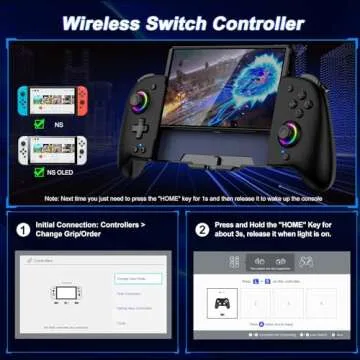 Gammeefy Switch Controllers, Wireless Switch Controller for Nintendo Switch/OLED Controller, Ergonomic Full Size Grip with 9 Lights Color, One Piece Joypad for Users Who Prefer Handheld Mode