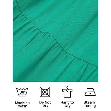 ZESICA Women's 2025 Summer Square Neck Short Puff Sleeve Solid Color High Waist Casual Smocked Flowy A Line Tiered Midi Dress,Green,Large