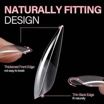 AILLSA Long Almond Nail Tips Soft Gel Full Cover Clear Gelly Nail Tips Half Matte Acrylic Nail Tips ...