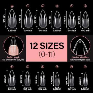 AILLSA Long Almond Nail Tips Soft Gel Full Cover Clear Gelly Nail Tips Half Matte Acrylic Nail Tips Pre-Filed Fake Press on Nail Tips for Extension Home DIY Salon Manicure 216PCS 12 Sizes