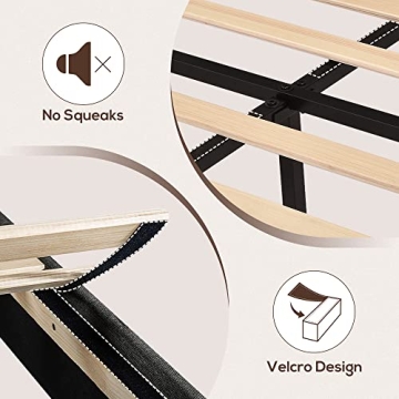 WEEWAY King Bed Frame Linen Headboard Wooden Slats Support