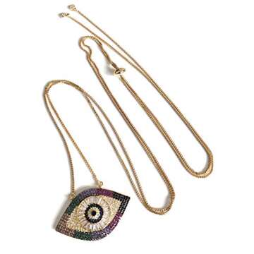 SIFRIMANIA Lariat Necklace Big Evil Eye Pendant Adjustable Versatile Chain up to 40 inches Length (Gold)