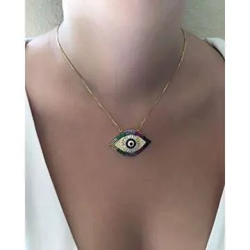 SIFRIMANIA Lariat Necklace Big Evil Eye Pendant Adjustable Versatile Chain up to 40 inches Length (Gold)