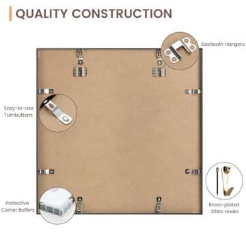 Fun Memories 20x20 Black Frame - 20x20 Picture Frames Matted to 16x16- Square Photo Frame, Wall Hook Hanging Hardware Included- Gold, Set of 1