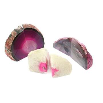 Stunning Pink Agate Bookend Pair - Unique Geode Decor with COA
