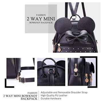 KL928 Girls Bowknot Polka Dot Cute Mini Backpack Small Daypacks Convertible Shoulder Bag Purse for Women