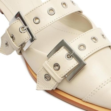 KaroNairy Wide Buckle Ballet Flats for Women Pointy Toe Mary Jane Flat Square Toe Dressy Flats Block Heel Pumps Ballerina Shoes pearl7.5