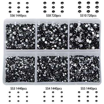 Bymitel 7200 Pieces 6 Mixed Sizes Glue Fix on Glass Rhinestones Round Crystal Gems Flatback for DIY ...