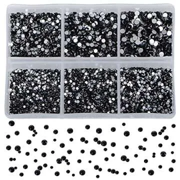 Bymitel 7200 Pieces 6 Mixed Sizes Glue Fix on Glass Rhinestones Round Crystal Gems Flatback for DIY Jewelry Making with one Picking Pen(Mix: SS3-SS10/7200PCS, Black)