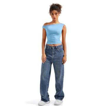 SUUKSESS Women Off Shoulder Tops Sleeveless Shirts Y2K Trendy Going Out Crop Tank Top (Baby Blue,M)