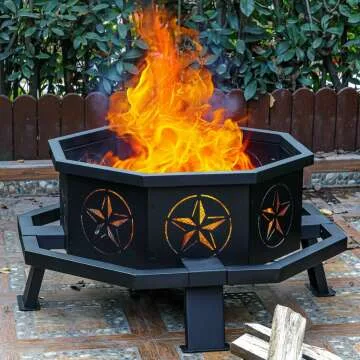 Octagonal 35 Inch Fire Pit for Outdoor Bonfires