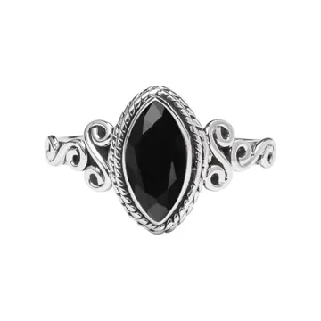 Black Tourmaline Stone Ring 925 Sterling Silver Statement Ring For Women and Girls Handmade Rings Na...
