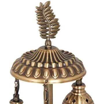 DEMMEX 3 Globes Turkish Moroccan Mosaic Bohemian Table Desk Bedside Night Lamp Light Lampshade, Exotic Oriental Colorful Mosaic Glasses Table Lamp, Antique Brass Color Metal Body, 21" (Amber - Brown)