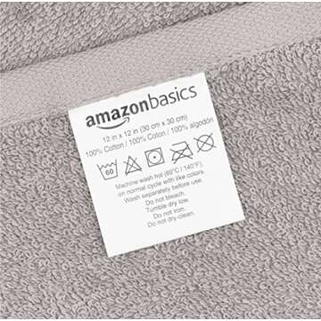 Amazon Basics face Towels for bathroom, 100% Cotton Extra Absorbent washcloth, Fast Drying salon towel - 24 Pack Gray (12 x 12 inches)