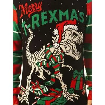 Ugly Christmas Party Sweater Men's- Unisex Merry T- Rexmas Skeleton Knitted-3XL T-Rexmas Black