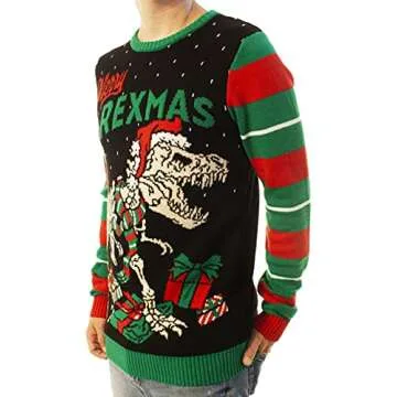Ugly Christmas Party Sweater Men's- Unisex Merry T- Rexmas Skeleton Knitted-3XL T-Rexmas Black