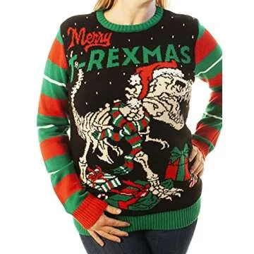 Ugly Christmas Party Sweater Men's- Unisex Merry T- Rexmas Skeleton Knitted-3XL T-Rexmas Black