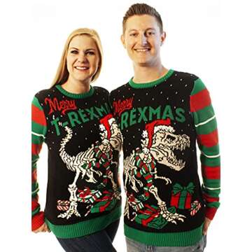 Ugly Christmas Party Sweater Men's- Unisex Merry T- Rexmas Skeleton Knitted-3XL T-Rexmas Black