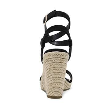 DREAM PAIRS Womens Open Toe Espadrilles Dressy Platform Sandals Buckle Ankle Strap Stylish Wedges Sandals,Size 9,BLACK/SUEDE,SDPW2211W