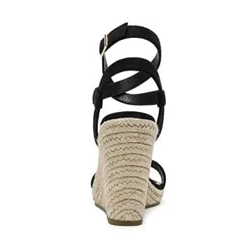 DREAM PAIRS Womens Open Toe Espadrilles Dressy Platform Sandals Buckle Ankle Strap Stylish Wedges Sandals,Size 9,BLACK/SUEDE,SDPW2211W