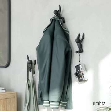 Umbra Buddy Wall Hooks – Decorative Wall Mounted Coat Hooks for Hanging Coats, Scarves, Bags, Purs...