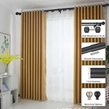 Double Curtain Rods 72-144 Inches, Matte Black Double Drapery Rod with Round Finials, Decorative Double Window Rod, 1-Inch Front and 5/8 Inch Back Telescoping Double Rod Curtain Rod