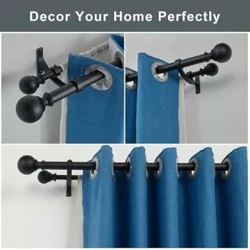 Double Curtain Rods 72-144 Inches, Matte Black Double Drapery Rod with Round Finials, Decorative Double Window Rod, 1-Inch Front and 5/8 Inch Back Telescoping Double Rod Curtain Rod