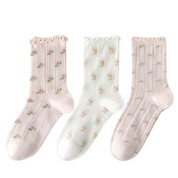 LOUIE SILNA Women Ankle Socks - Breathable Soft Floral Design, 3 Pairs