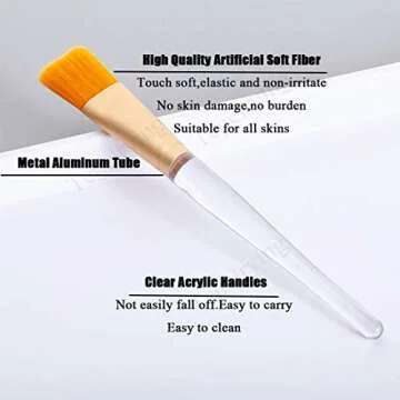 Tegelrying Facial Mask Brush,6 Pieces Soft Face Brushes Mud Mask Applicator Clear Handle for Applying Sleeping Mask,DIY Clay Mask,Body Lotion,Eye Peel Women Girls Makeup Tools,Gold and Brown