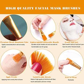 Tegelrying Facial Mask Brush,6 Pieces Soft Face Brushes Mud Mask Applicator Clear Handle for Applying Sleeping Mask,DIY Clay Mask,Body Lotion,Eye Peel Women Girls Makeup Tools,Gold and Brown
