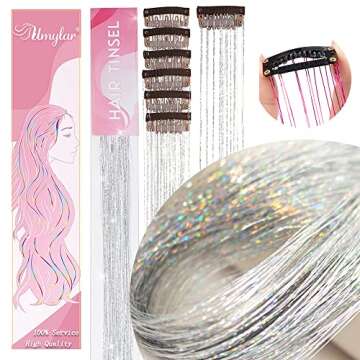 Hair Tinsel Pack of 12 Pcs Clip in Hair Tinsel Kit, 20 Inch Glitter Silver Tinsel Hair Extensions, F...