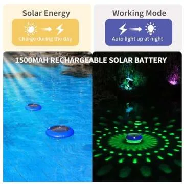 FirstE Solar Floating Pool Lights, RGB Color Changing Solar Pool Floating Lights, Hangable IP68 Wate...