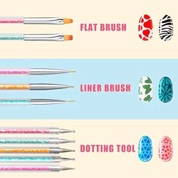 TEOYALL Double-Ended Nail Art Brushes, 5 PCS Nail Design Tools Kit Including Nail Liner Brush and Na...