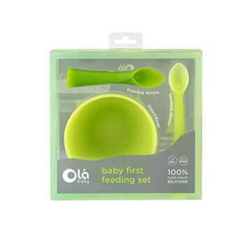Olababy 3 Piece Parent Led and Baby Led Weaning First Feeding Set, Includes Training Spoon, Feeding ...