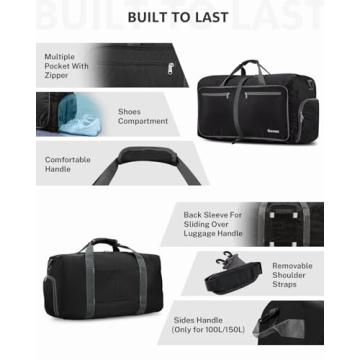 Gonex 100L Large Foldable Travel Duffle Bag Black