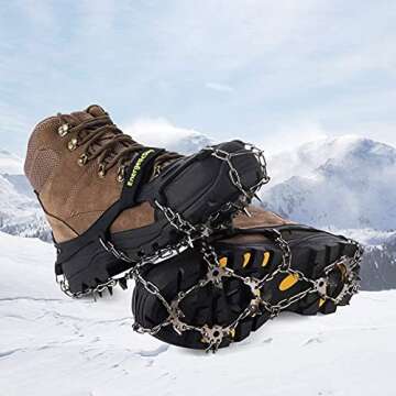 Upgraded Version of Walk Traction Ice Cleat Spikes Crampons,True Stainless Steel Spikes and Durable Silicone,Boots for Hiking On Ice & Snow Ground,Mountian.