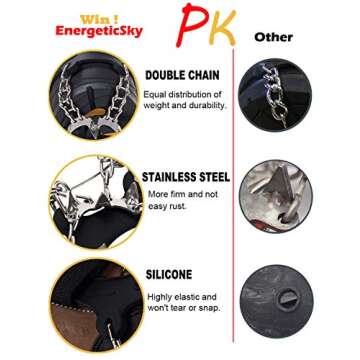 Upgraded Version of Walk Traction Ice Cleat Spikes Crampons,True Stainless Steel Spikes and Durable Silicone,Boots for Hiking On Ice & Snow Ground,Mountian.