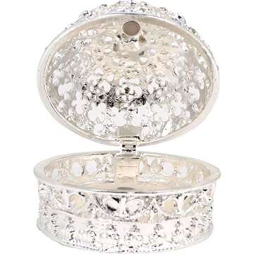Elegant VI N VI Royal Crown Jewelry Box - Silver Rhinestones & Pearl Detail