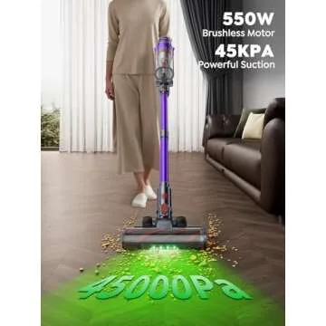 Cordless Vacuum Cleaner, 550W 45KPA 60 Mins Runtime, Intelligent Auto Mode Stick Vacuum with Self-St...