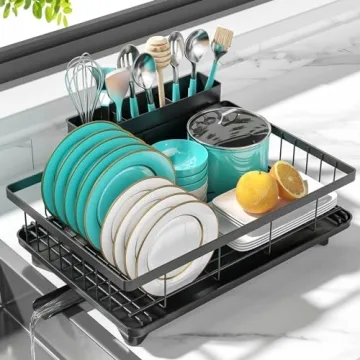 MERRYBOX Dish Drying Rack Space-Saving Dish Racks for Kitchen Counter with Drainboard, Rustproof Dry...