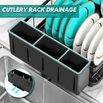 MERRYBOX Dish Drying Rack Space-Saving Dish Racks for Kitchen Counter with Drainboard, Rustproof Drying Rack Kitchen with Large Utensil Holder and Increased Feet, 16.5" D x 11.4" W x 5.65" H, Black