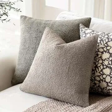 Foindtower Pack of 2 Textured Boucle Throw Pillow Covers Accent Solid Pillow Cases Cozy Soft Decorative Couch Cushion Case for Chair Sofa Bedroom Living Room Home Decor 18x18 Inch Light Taupe