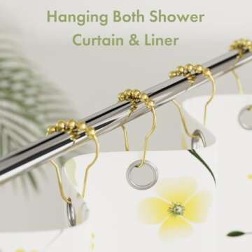 Gold Shower Curtain Hooks, Amazer Shower Curtain Rings Hooks, 12 Pcs Stainless Steel Shower Hooks fo...