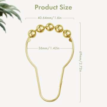 Amazer Gold Shower Curtain Hooks - 12 Rust Proof Rings