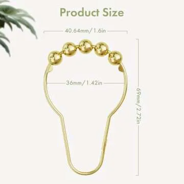 Amazer Gold Shower Curtain Hooks - 12 Rust Proof Rings