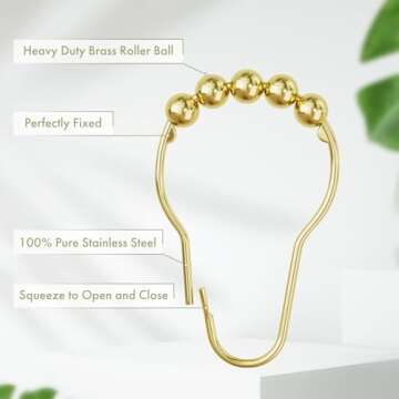 Amazer Gold Shower Curtain Hooks - 12 Rust Proof Rings