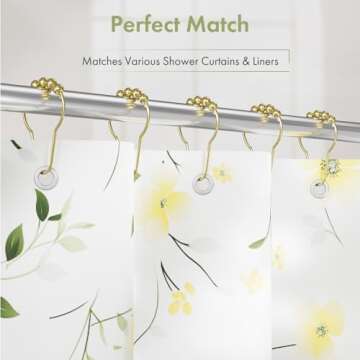 Amazer Gold Shower Curtain Hooks - 12 Rust Proof Rings